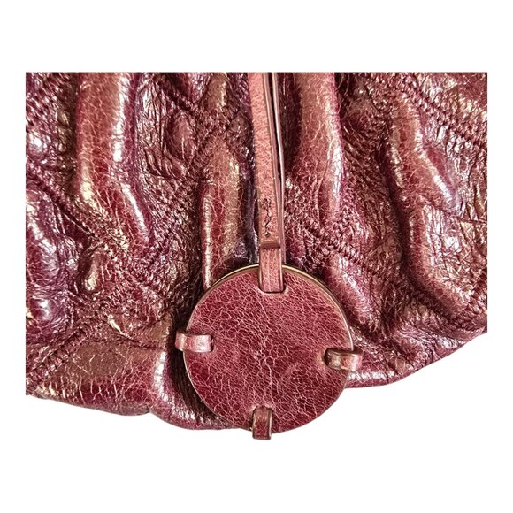 Donald J Pliner Plum/Wine/Burgundy Large Leather Handbag Purse Geometric Pattern - Picture 7 of 15